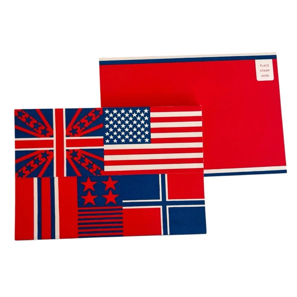 Vintage 7 Tri Fold Greeting Cards Red White Blue Flags USA American Flag Mashups